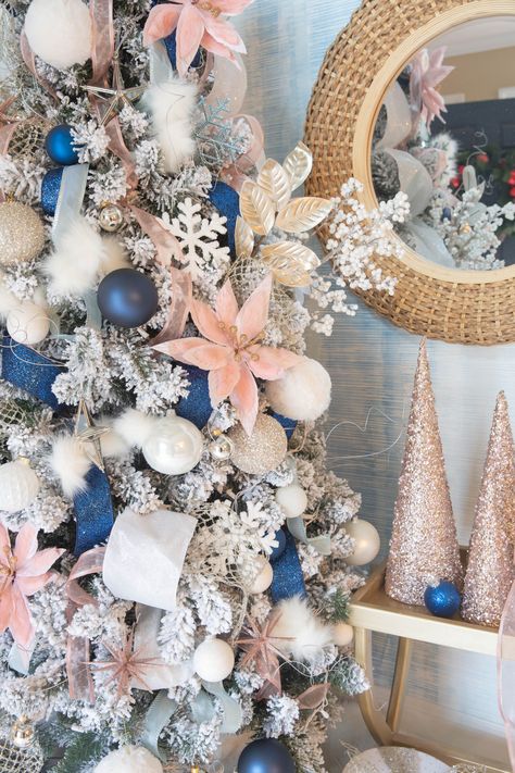 I'm sharing my pink and navy Christmas tree! See all of the details and find out how I put this tree together in under 30 minutes! #pinkandnavychristmastree #christmasdecor #christmas Pink And Navy Christmas, Shoe Cabinet Ideas, Navy Christmas Tree, Shoe Rack Ideas, Modern Shoe Cabinet, Pink Christmas Tree Decorations, Christmas Mantles, Christmas Tree Inspo, Navy Christmas