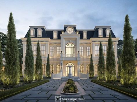 Chateau Mansion, French Chateau Mansion, Modern French Provincial, Classic Mansion, French Chateau Style, Neoclassical House, Mansion Bloxburg, Mansion Exterior, Bloxburg Modern