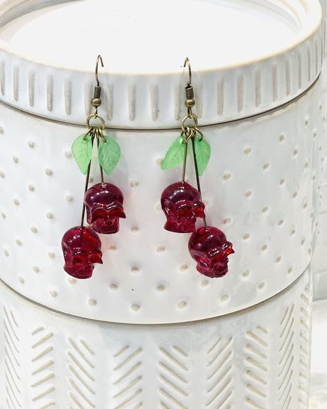 Cherry Skull Acrylic Earrings. 2.75 " drop Halloween Skull, Acrylic Earrings, Our Love, Cherry, Ruby, Jewelry Earrings Dangle, Etsy Earrings, Dangle Drop Earrings, Dangle Earrings