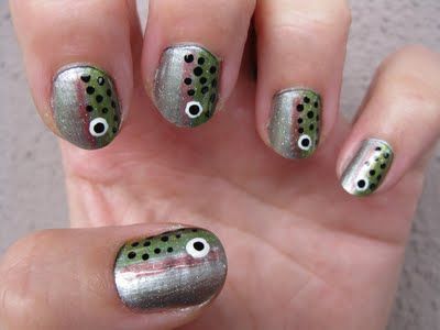 Trout Nails, Fingernails Designs, Fish Nail Art, Themed Nail Art, Fish Nails, Fingernails Painted, Nail Art Galleries, Funky Nails, Nail Paint