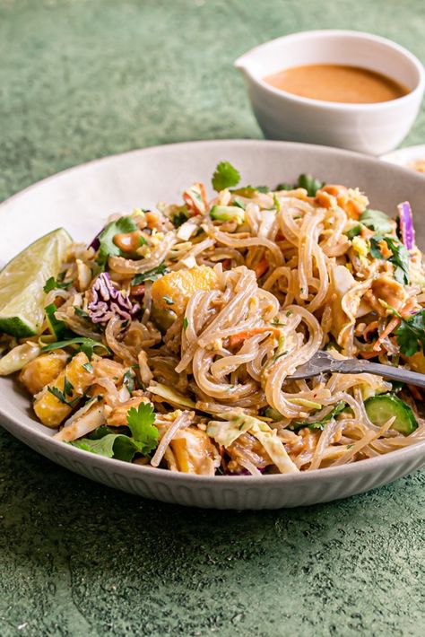 Thai Peanut Glass Noodle Salad Glass Noodles Recipe, Glass Noodle Salad, Garlic Roasted Broccoli, Noodle Salad Recipes, Thai Peanut, Glass Noodles, Almond Flour Recipes, Butter Rice, Cold Dishes