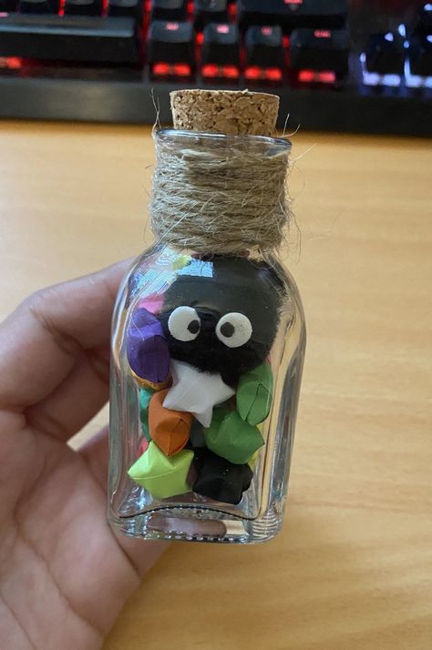 cute little jar of stars with twine!! can include any requested colors. inspired by studio ghibli Jar Of Stars, Studio Ghibli Party, Soot Sprite, Soot Sprites, Cute Room Decor, Fun Diy Crafts, Crafty Craft, Paperweights, Cute Crafts