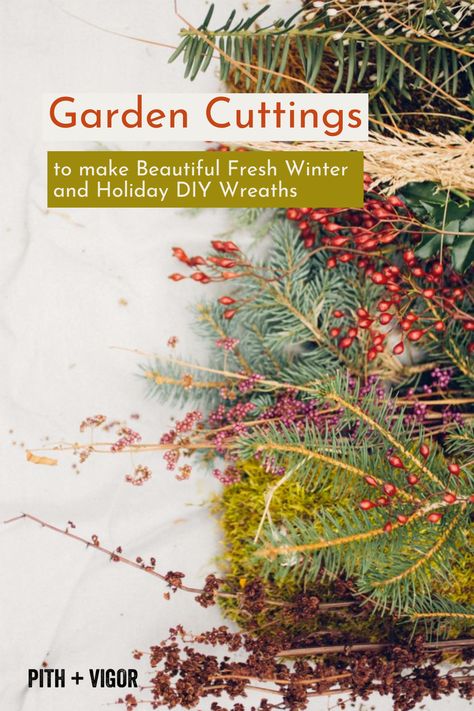 Winter and holiday wreath-making festivities start with post-Thanksgiving walks. With pruners in one hand and the canvas log carrier in the other, I love to forage for my favorite cuttings both from the garden and from the greater landscape to make beautiful fresh winter DIY wreaths from the local hedgerows. Learn what to collect & how to make your own wreath. Foraged Winter Wreath, Make Your Own Wreath Party, Yule Diy, Holiday Diy Wreaths, Foraged Wreath, Winter Garden Ideas, Canvas Log Carrier, Wreath Party, Holiday Floral Arrangements