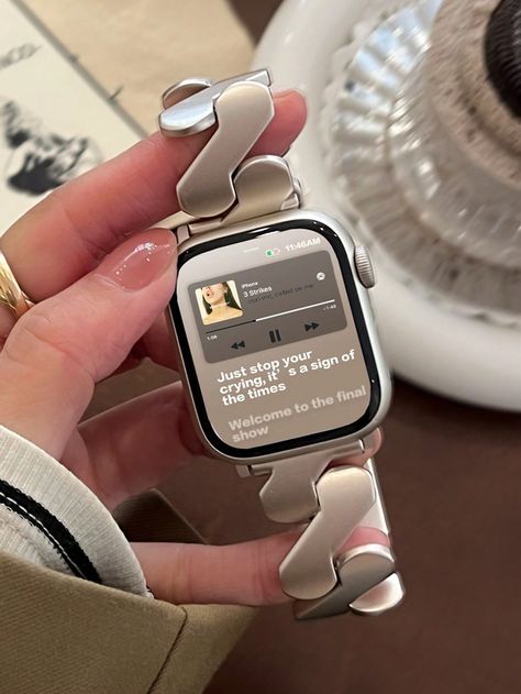 Beige  Collar  Stainless Steel  Smartwatch Bands Embellished   Watch Accessories & Tools Apple Watch Bracelets, Iwatch Apple, Apple Watch Series 1, Watch Chain, Apple Watch Strap, Brushed Stainless Steel, Apple Products, Student Gifts, Apple Watch Series