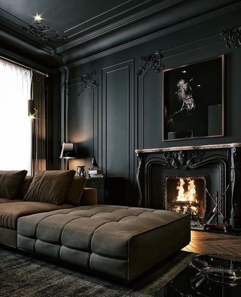 Dark Living Rooms, Black Rooms, Victorian Interior, Black Interior Design, Dark Home Decor, Goth Home Decor, Dark Home, Scandinavian Interior Design, Dark Interiors