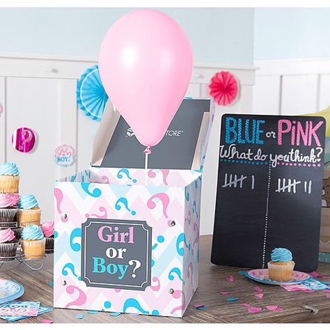 Pink Blue Gender Reveal, Blue Gender Reveal, Gender Reveal Box, Baby Gender Reveal Party Decorations, Gender Reveal Party Supplies, Question Marks, Idee Babyshower, Gender Reveal Themes, Secret Safe