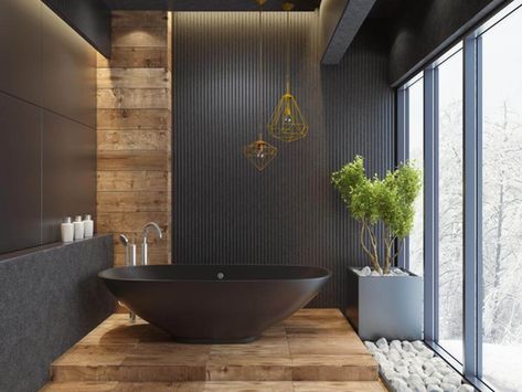 NEUTRAL BATHROOM IDEAS – Neutral bathroom never tires us. Despite the growing bathroom’s colored styles, this one offers one ultimate solution. You ca... Drømme Bad, Japanese Style Bathroom, Japanese Bathroom, Styling Shelves, Bad Inspiration, Black Bath, Bathroom Spa, Home Upgrades, Bath Tub