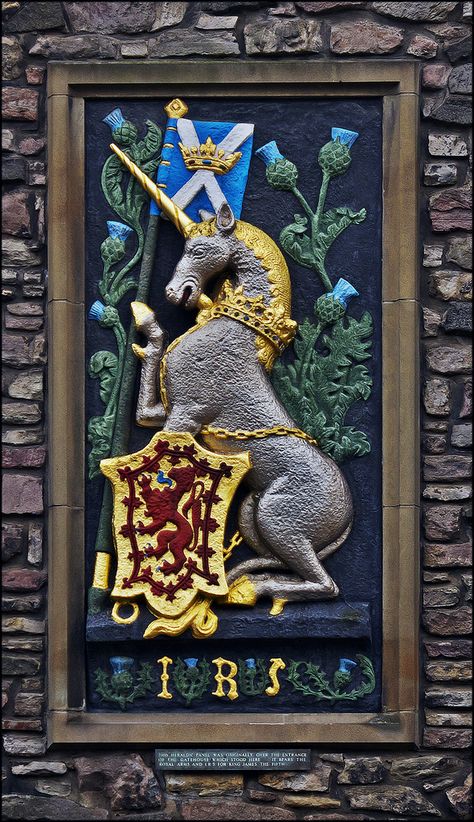 EDINBURGO - Heraldic Panel at Entrance to Holyrood Palace | The little plaque below the panel reads:  "This heraldic panel was originally over the entrance of the gatehouse which stood here. It bears the Royal Arms and 'IR5' for King James V." Scottish Unicorn, Unicorn Day, Holyrood Palace, Parliament House, Scotland History, Great Scot, Scotland Forever, National Animal, Mary Queen Of Scots