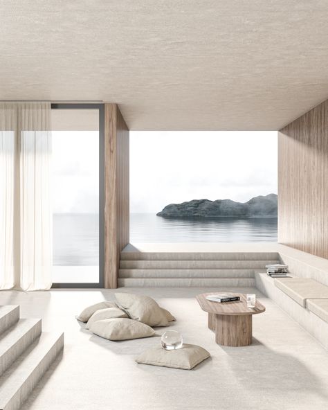 Experimental interiors and exteriors by the sea | Domestika Dreamscape Architecture, Render Design, Space Architecture, Design Del Prodotto, New Wall, Videos Design, 인테리어 디자인, Interior Architecture Design, 3d Design