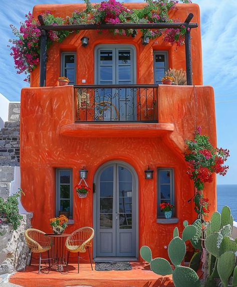 Blue Stucco House Exterior, Hacienda Style Homes Mexican Exterior, Colorful Mexican House, Cityscape Reference, Boho House Exterior, Mexican House Exterior, Old Mexican House, Hacienda Style Homes Mexican, Mexican Colors