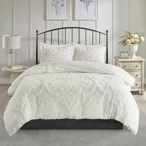 Blue & White Bedding You'll Love | Wayfair White Coverlet, Cotton Comforter Set, White Comforter, White Duvet, King Comforter Sets, Up House, Queen Comforter Sets, Madison Park, Bed Sets