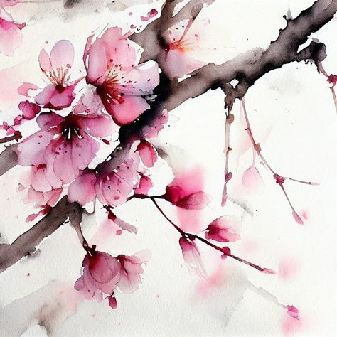 Watercolor Apple Blossoms, Cherry Blossom Drawing, Modern Watercolor Art, Cherry Blossom Watercolor, Ear Tattoo Ideas, Ear Tattoos, Cherry Blossom Painting, Butterfly Art Painting, Cherry Blossom Art