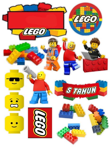 Lego Topper Cake, Lego Printable Cake Toppers, Topper Lego, Lego Cake Topper, Lego Printables, Lego Stickers, Lego Print, Lego Themed Party, Lego Cake