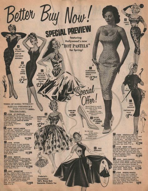 Fredrick’s Hollywood, Prostitution Outfit, 1950s Showgirl, Vintage Nightwear, 60s Mod Fashion, 1950s Art, Frederick’s Of Hollywood, Best Gowns, 1980s Style