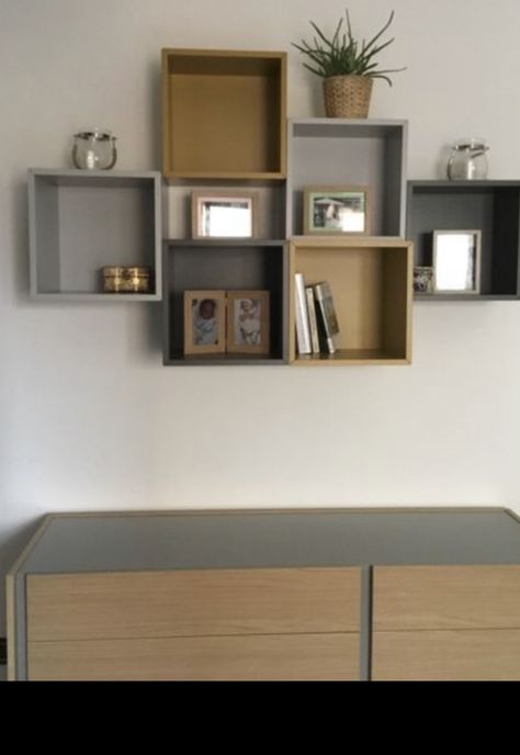 Eket Bedroom, Ikea Box Shelves, Eket Ikea, Floating Cube Shelves, Cube Wall Shelf, Ikea Boxes, Ikea Eket, Wall Cubes, Ikea Wall