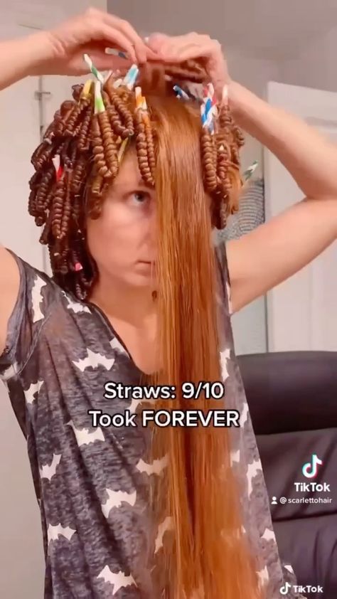 insertnamehere on Instagram: Can talk about those straws 🤯 @scarlett.o.hair #inhbabe #hairhacks #hairtutorials #curlyhair #longhair #redhair #hairgoals Curly Hair With Straws, Scarlett O Hair, Straw Curls, Curly Hair Beauty, Easy Hair Updos, Long Locks, Curled Hairstyles, Prom Hair, Hair Updos