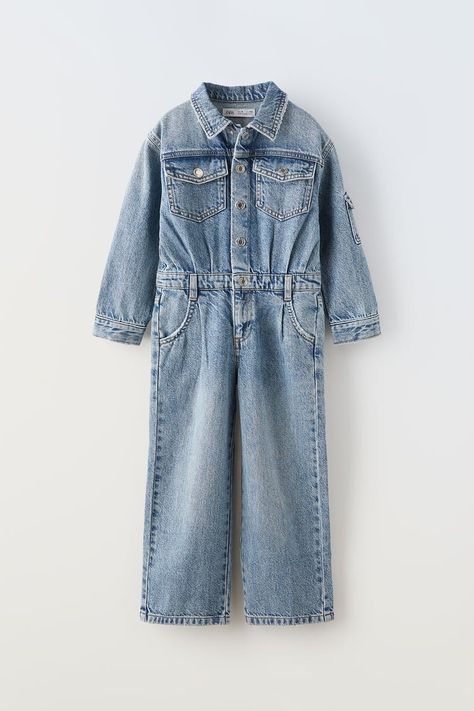 7 Years | 122 Cm Shop By Size New Collection | ZARA United States Zara Australia, Zara Girl, Back Patch, Denim Jumpsuit, Shirt Collar, Bootcut Jeans, Patch Pocket, Perfect Pair, Clothing And Shoes