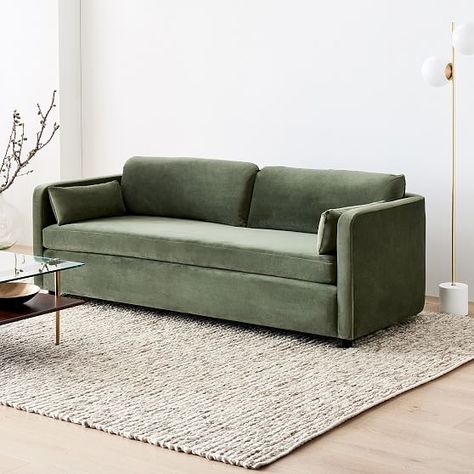 West Elm Sofa, Olive Sofa, Small Sectional Sofa, Green Velvet Sofa, Velvet Couch, Green Sofa, Tufted Sofa, Curved Sofa, Contemporary Sofa