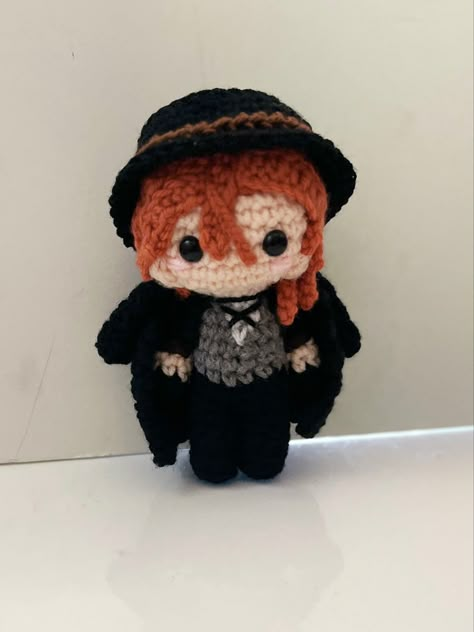 Bungou stray dog’s chuuya crochet doll!! Crochet Flared Sleeves, Crochet Anime Doll, Pajama Fashion, Chuuya Nakahara, Kawaii Crochet, Beginner Crochet Projects, Silly Dogs, Fun Crochet Projects, Crochet Dog