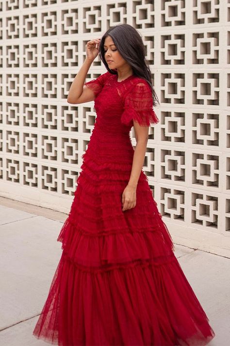 Needle And Thread Red Dress, Frill Gown, Needle And Thread Dress, Sheryl Luke, Needle And Thread Dresses, Thread Dress, Ruffle Gown, Gown For Women, Red Gown