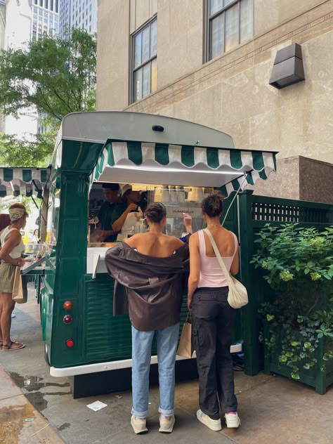 Ralphs Coffee Nyc Aesthetic, Coffee Stand Aesthetic, Aesthetic Coffee Cart, Coffee Pop Up Booth, Ralph’s Coffee Nyc, Coffee Cart Aesthetic, Coffee Truck Aesthetic, Nyc Coffee Shop Aesthetic, Coffee Van Ideas Mobile Cafe