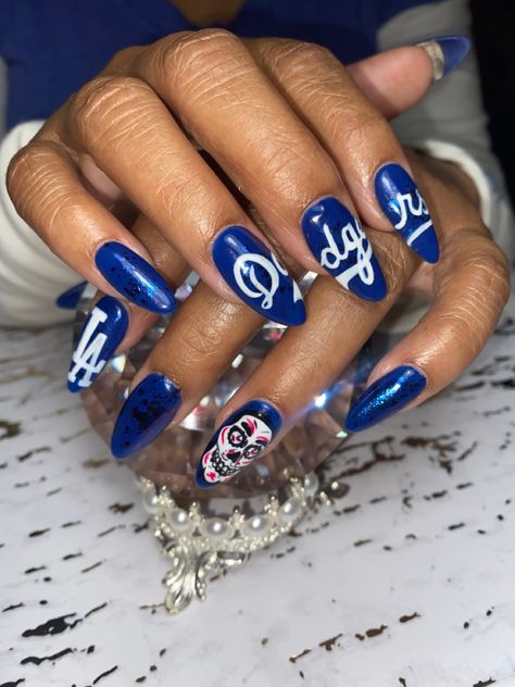 Dodgers Nails Designs, Dodger Blue Nails, Dodgers Nails, Dodger Nails, Dip Nail, Punk Nails, Dodger Blue, Nails 2022, Dipped Nails