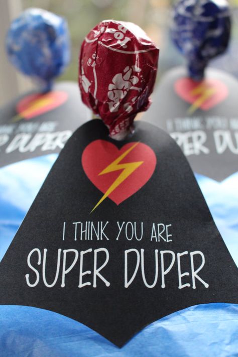 I think you are super duper - 25+ Creative Classroom Valentines - NoBiggie.net Hero Crafts, Super Hero Party, Superhero Classroom Theme, Super Hero Birthday, Tootsie Pop, Super Hero Theme, Valentine Tags, My Funny Valentine, Classroom Valentine