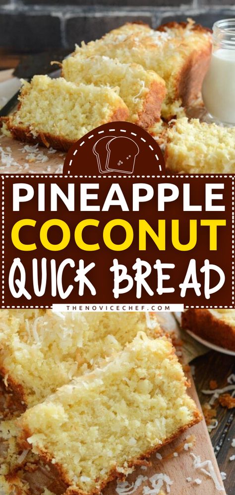 Pineapple Coconut Quick Bread Coconut Quick Bread, Coconut Treats, Flavored Bread, Coconut Bread Recipe, Best Apple Recipes, Pineapple Bread, Christmas Brunch Recipes, Dessert Breads, Quick Bread Recipe