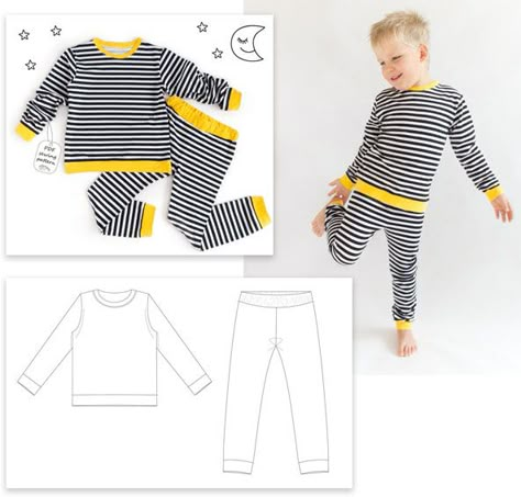 Toddler Pajamas Pattern, Kids Pajamas Pattern, Toddler Sewing Patterns, Boys Sewing Patterns, Patterns For Kids, Cute Pajama, Nightgown Pattern, Childrens Pyjamas, Boy Sewing