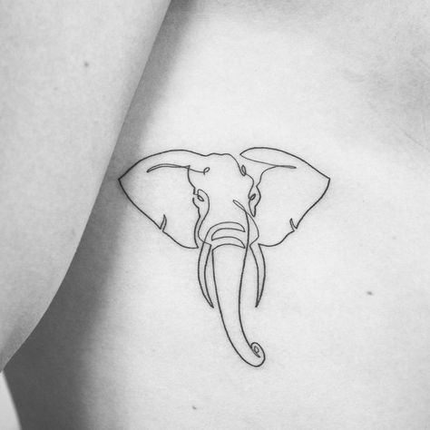 Single line elephant tattoo on the right side ribcage. Single Line Drawing Elephant, Cool Elephant Tattoo, Masculine Elephant Tattoo, Elephant Tattoos Line Art, Single Line Elephant Tattoo, Elephant Tattoos Simple, Small Elephant Tattoo Outline, Single Line Elephant, Elephant Line Tattoo