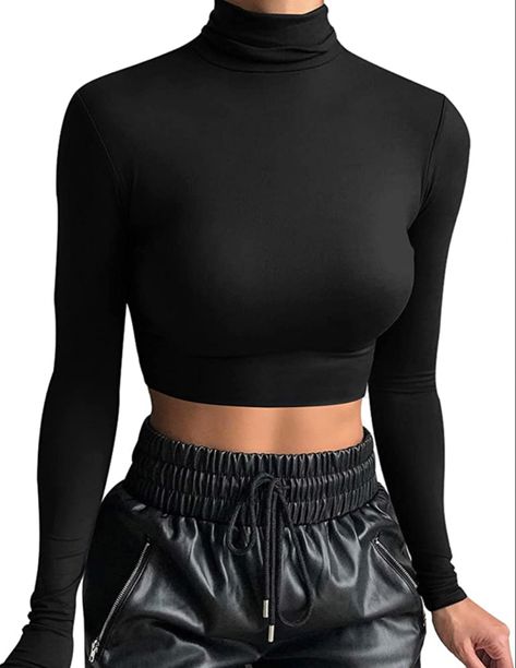 Basic Crop Tops, Turtle Neck Crop Top, High Neck Crop Top, Y2k Clothes, Workout Crop Top, Stretchy Tops, Womens Turtleneck, Cropped Tops, Stretch Top