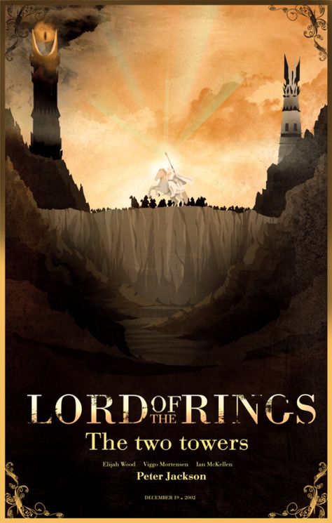 LOTR Two Towers Hobbit Art, Two Towers, Viggo Mortensen, Elijah Wood, Ian Mckellen, Lotr Art, The Two Towers, Alternative Movie Posters, The Lord Of The Rings