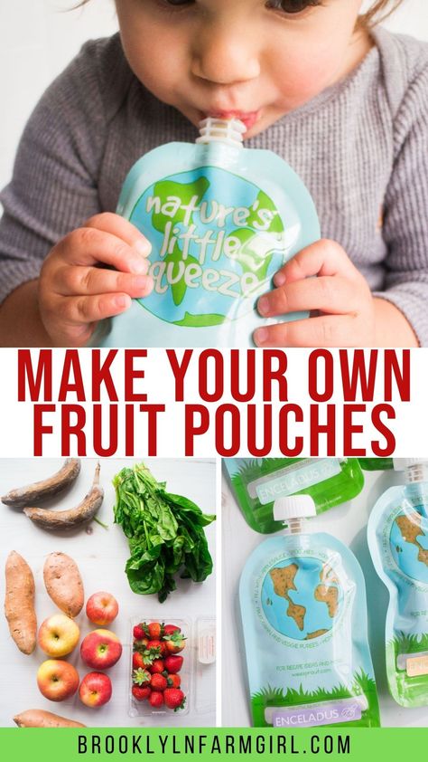 Homemade Fruit Pouches, Reusable Pouch Recipes, Smoothie Pouch Recipes, Refillable Pouch Recipes, Sweet Potato Pouch Recipe, Homemade Food Pouches, Fruit Pouch Recipes, Diy Pouches For Toddlers, Fruit And Veggie Pouch Recipes