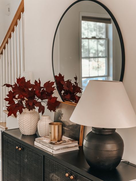 #fall #falldecor #sideboard Entryway Table Room & Board Modern Furniture, Sideboard Decor, Sideboard, Lake House, Fall Decor, Entryway, Lake, Design