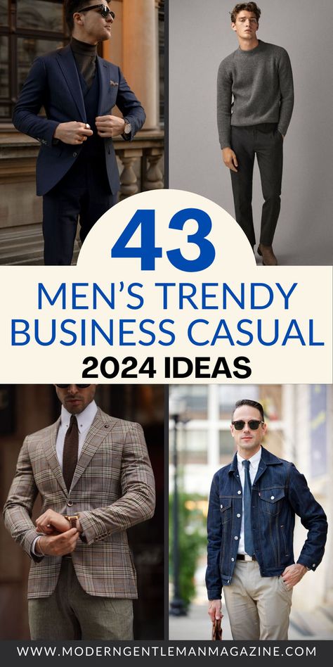 Nail the perfect business casual look with 43 trendy outfit ideas for men! From office-appropriate attire to versatile pieces for after-work events, stay sharp in any setting. #BusinessCasual #MensStyle Trendy Business Casual Men, Office Outfit Men, Business Casual Men Work, Men Work Outfits, Casual Outfits Work, Mens Business Casual Outfits, Office Men, Mens Office, Man Office