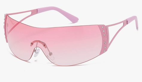 Pink Y2k Glasses, Pink Sunglasses Aesthetic, Pink Y2k Sunglasses, Pink Sun Glasses, Nice Wardrobe, Glasses Y2k, Futuristic Glasses, Pretty Glasses, Pretty Sunglasses