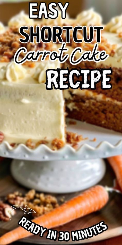 Easy Shortcut Carrot Cake With this easy recipe, you can enjoy all the delicious flavors of a classic carrot cake in a fraction of the time. Imagine moist, spiced cake layers infused with carrots, walnuts, and warm cinnamon, all topped with a generous layer of Carrot Cake Recipe With Baby Food, Best Carrot Cake Recipe From Scratch, Carrot Cake Recipe From Scratch, Classic Carrot Cake, Box Cake Recipes, Spiced Cake, Carrot Cake Recipe Easy, Homemade Carrot Cake, Moist Carrot Cakes