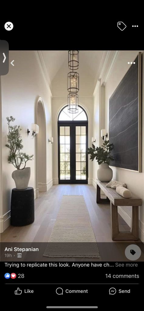 Large Foyer Decor, Large Entry Way Ideas, Foyer Wall Ideas, Elegant Entryway Ideas, Exterior Entryway Ideas, Modern Farmhouse Foyer, Foyer Wall, Elegant Entryway, Large Foyer