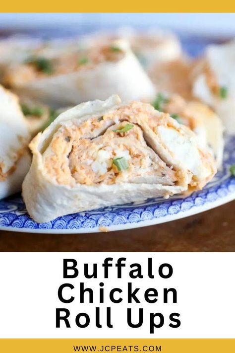 Looking for your next party appetizer? Look no further than my Buffalo Chicken Roll Ups, which are so easy to make and full of flavor! Super Bowl Snacks Party Appetizers, Tortilla Roll Ups Appetizers, Buffalo Chicken Roll Ups, Buffalo Chicken Tortilla, Buffalo Chicken Roll Up, Buffalo Chicken Rolls, Chicken Roll Ups, Chicken Garlic, Chicken Roll