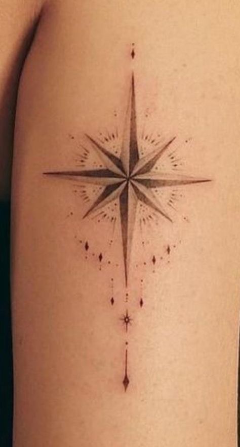 Compass Ankle Tattoo For Women, North Star Couple Tattoo, Ankle Compass Tattoo, Compass Tattoo Sternum, Skz Compass Tattoo, North Star Compass Tattoo, Rose Des Vents Tattoo, Nautical Star Tattoo Women, Abstract Compass Tattoo