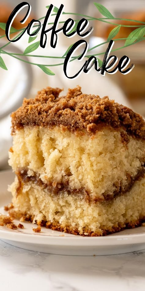 This Classic Coffee Cake Recipe is fluffy with a ribbon of cinnamon in the middle and a crumbly buttery brown sugar topping! Coffee Cake From Box Cake Mixes, Jiffy Mix Coffee Cake Recipe, Simple Coffee Cake Recipe, Easy Coffee Cake Recipes, Lent Food, Best Coffee Cake, Easy Coffee Cake, Crumble Cake Recipe, Coffe Cake