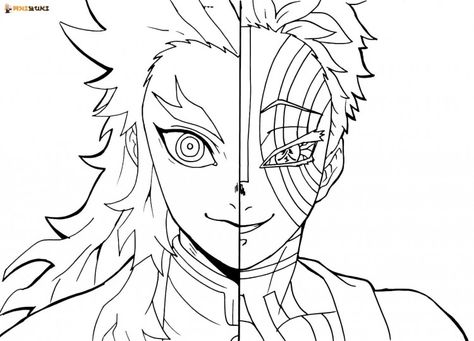 Coloring Pages Demon Slayer, Demon Slayer Akaza, Demon Slayer Rengoku, Anime Coloring Pages, Bleach Drawing, Cow Coloring Pages, Leaf Coloring Page, Frozen Coloring Pages, Rose Coloring Pages