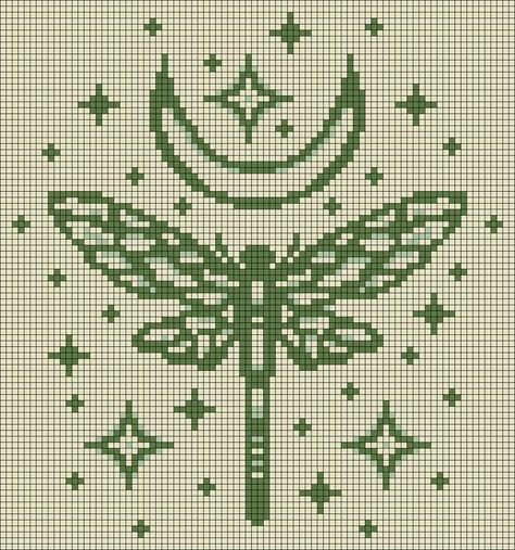 Dragonfly Grid Pattern, Bug Pixel Art Grid, Bug Alpha Pattern, Moth Alpha Pattern, Alpha Graph, Dragonfly Cross Stitch, Grid Patterns, Dragonfly Insect, Night Stars