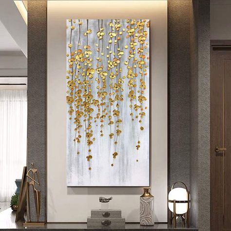 Flower Wall Art Decor, Paintings Oil, Gold Painting, Painting 3d, Grey Painting, Gold Leaf Art, 3d Hand, Stretched Painting, Canvas Abstract