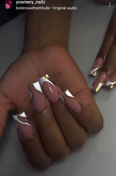 White And Gold Nails, Rose Gold Nails Design, Gold Nail Designs, Rose Gold Nails, Work Nails, Cute Nail Designs, Acrylic Nails Coffin, Nails Coffin, Gold Nails