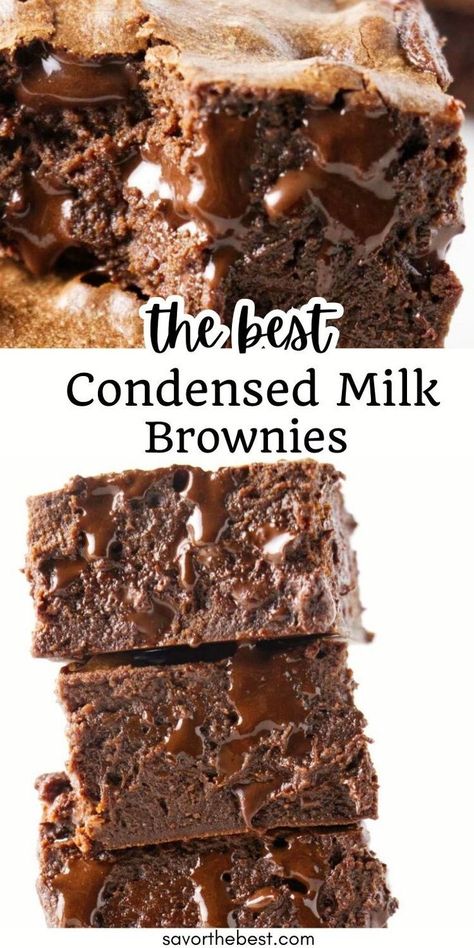 Sweetened Condensed Milk Brownies are extra rich and fudgy and incredibly easy to make! All you need is a few basic ingredients, one bowl and a whisk and you’re well on your way to enjoying these moist, chocolate-y brownies. The sweetened condensed milk is the key ingredient for ultra moist brownies with a rich chocolate flavor and hints of delicious milk caramel. Sweetened Condensed Milk Desserts, Condensed Milk Brownies, Cookies With Brown Sugar, Best Homemade Cookies, Perfect Brownie Recipe, Condensed Milk Desserts, Sweetened Condensed Milk Recipes, Moist Brownies, Sweet Condensed Milk