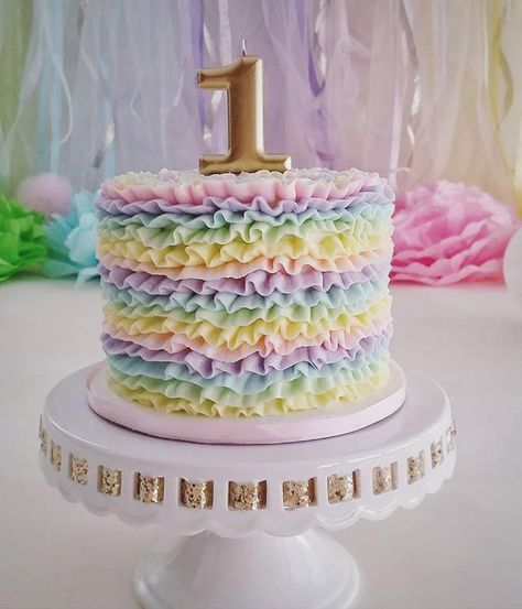 Cake Smash Unicorn Theme, Pastel Rainbow Birthday Party Cake, Pastel 1st Birthday Cake, Unicorn Smash Cake 1st Birthday, Baby Smash Cakes, Pastel 1st Birthday Girl, Pastel Rainbow 1st Birthday Party, 1 Year Baby Girl Birthday Cake, Pastel Rainbow Cake Smash