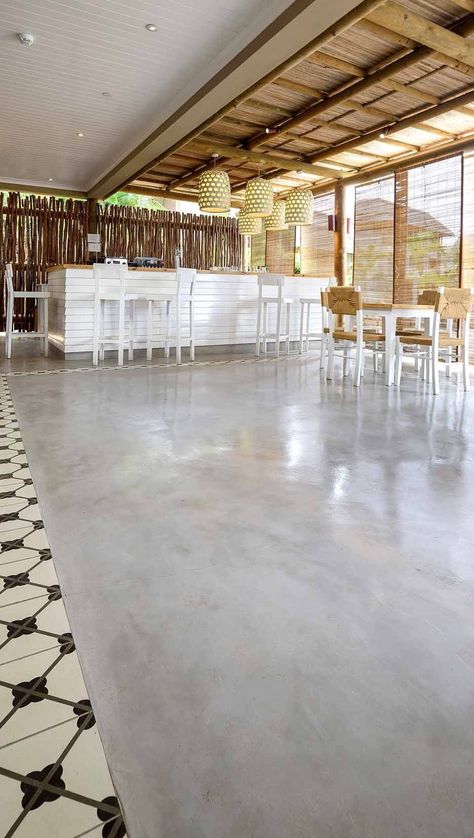 Treated Concrete Floors, Concrete And Tile Floor, Cement Flooring In House, Industrial Flooring Ideas, Cretecote Floors, Cement Floor Ideas, Cement Floors In House, Cemcrete Floors, Floor Screeding