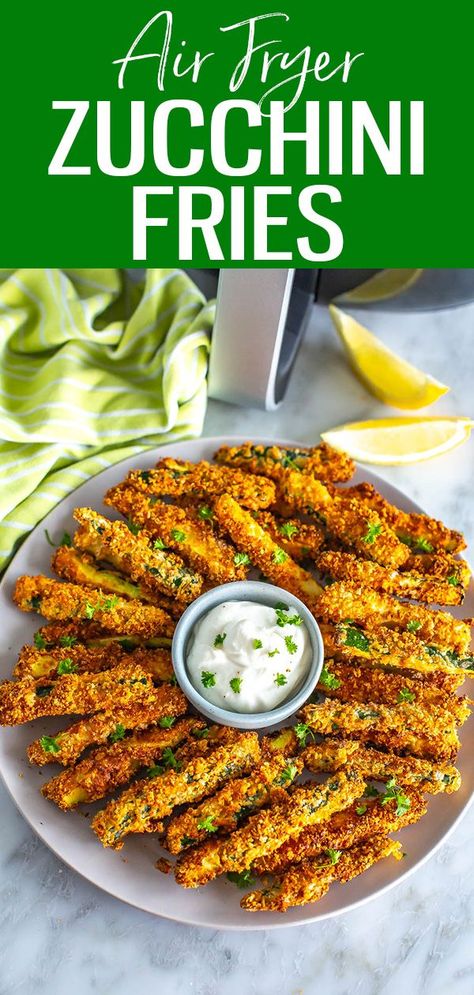 Air Fryer Zucchini Fries, Low Carb Appetizer, Air Fryer Zucchini, Weekend Cooking, Garlic Aioli, Low Carb Appetizers, Zucchini Fries, Garlic Fries, Air Fryer Healthy