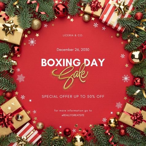 Шаблони Boxing Day Sales, Boxing Day Sale, December 26th, Boxing Day, Christmas Templates, Gift Packs, Instagram Post Template, Post Design, Canva Templates